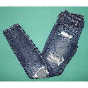 American Eagle Jeggin Jeans Women's Size 4 Straight Leg, Super Stretch, Distress